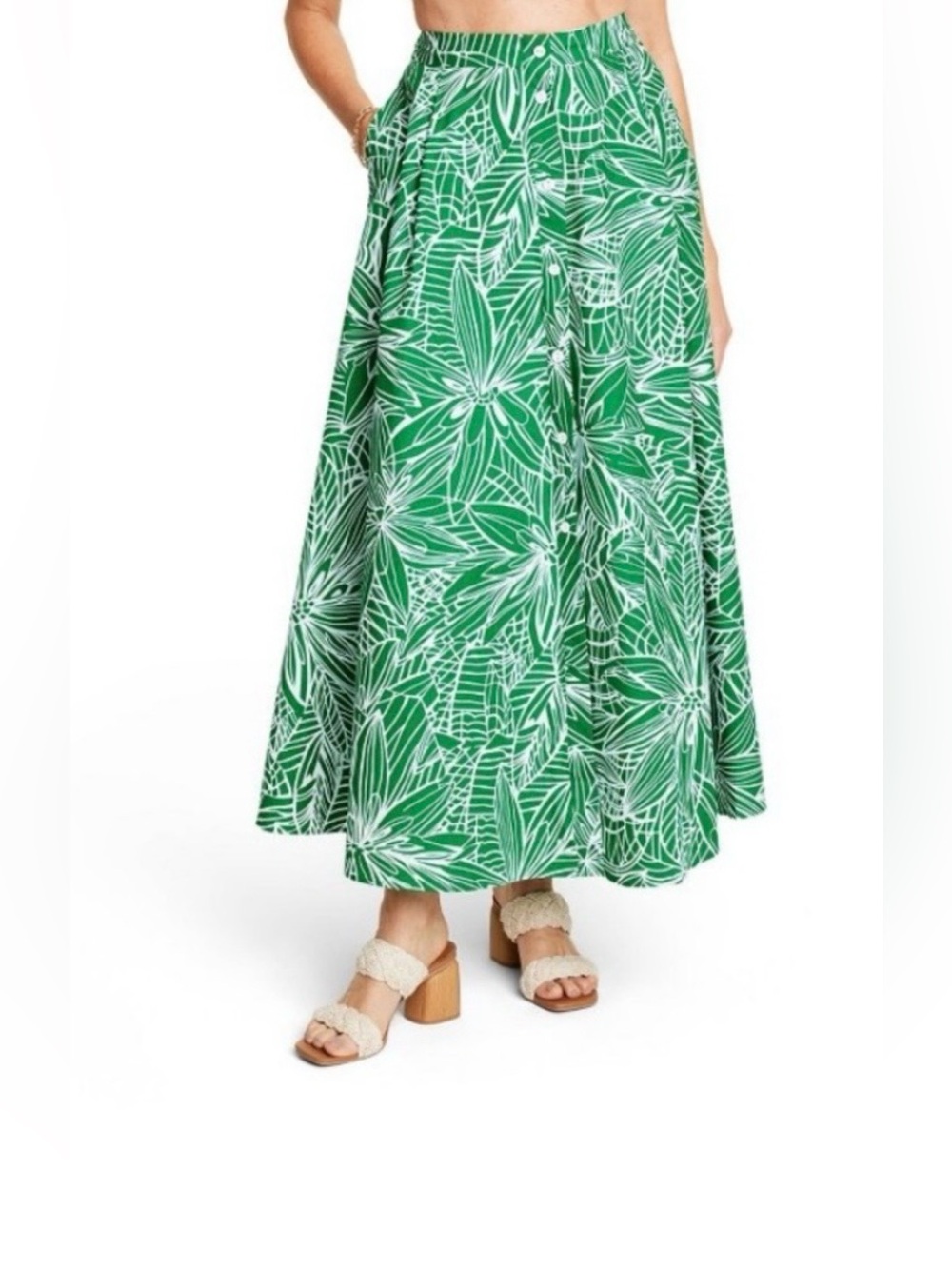 Tabitha Brown x Target Green and White Botanical Maxi Skirt